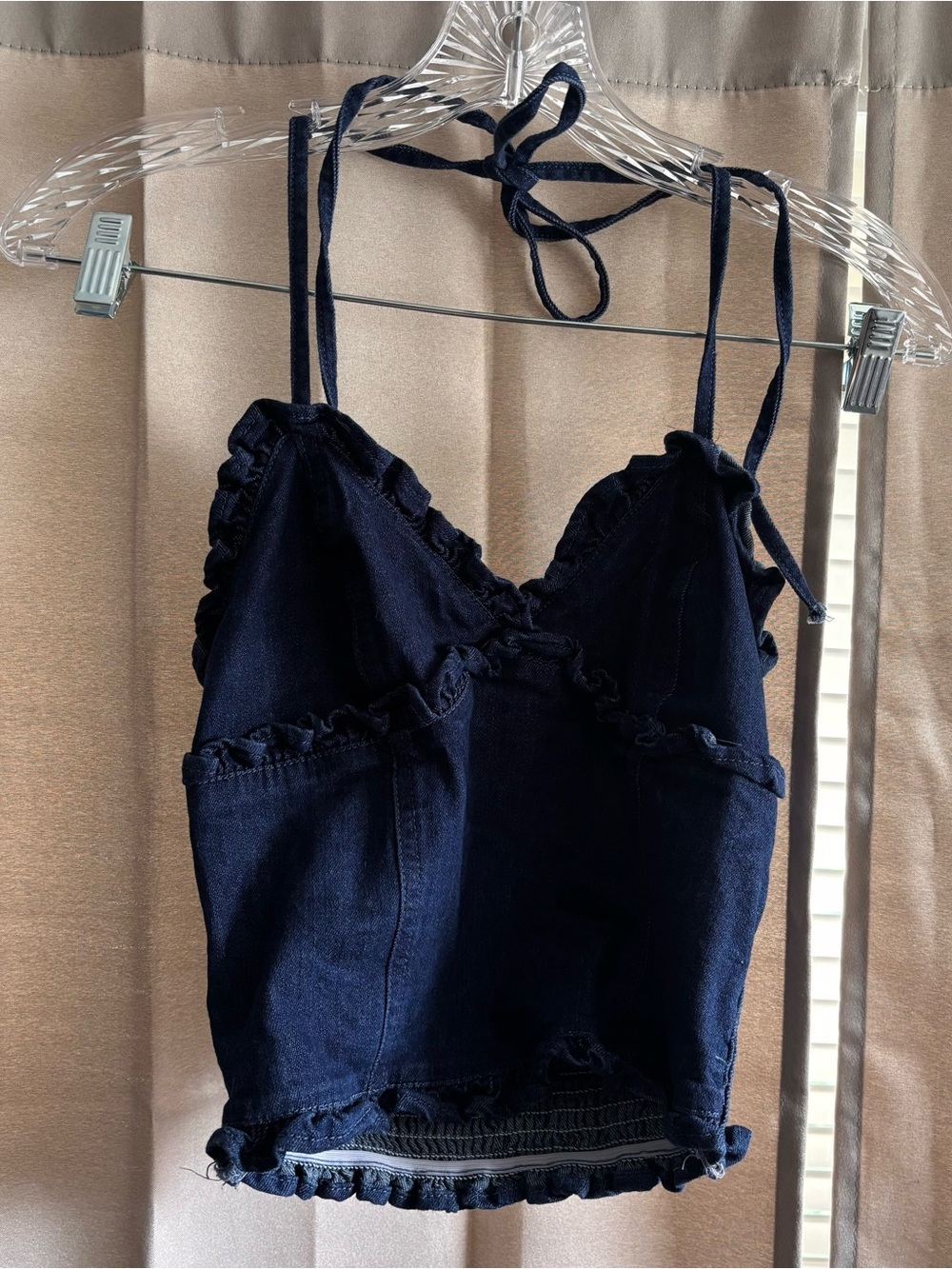 SHEIN Dark Navy Ruffle Tie-Back Cami Tank Top
